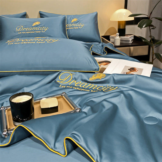 Set da letto estivo in seta ghiacciata, quattro pezzi🛏️