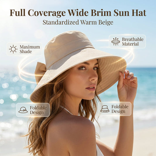 Cappello da donna con fiocco, tesa larga, per proteggersi dal sol