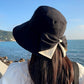 Cappello da donna con fiocco, tesa larga, per proteggersi dal sol