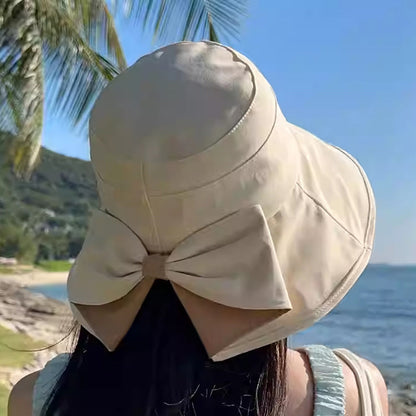 Cappello da donna con fiocco, tesa larga, per proteggersi dal sol
